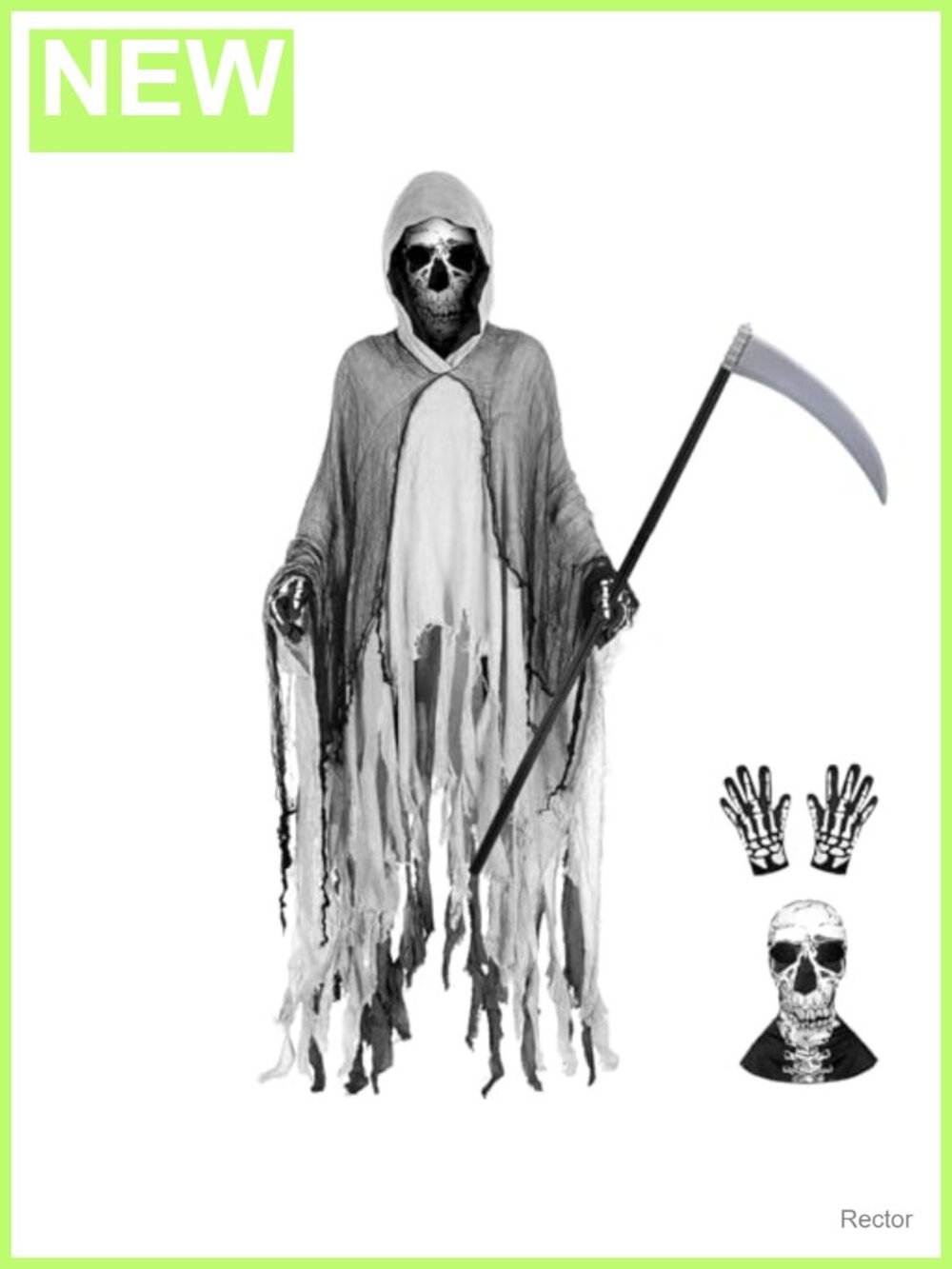 Grim Reaper Costume Set Cloak Skull Balaclava Gloves Scythe